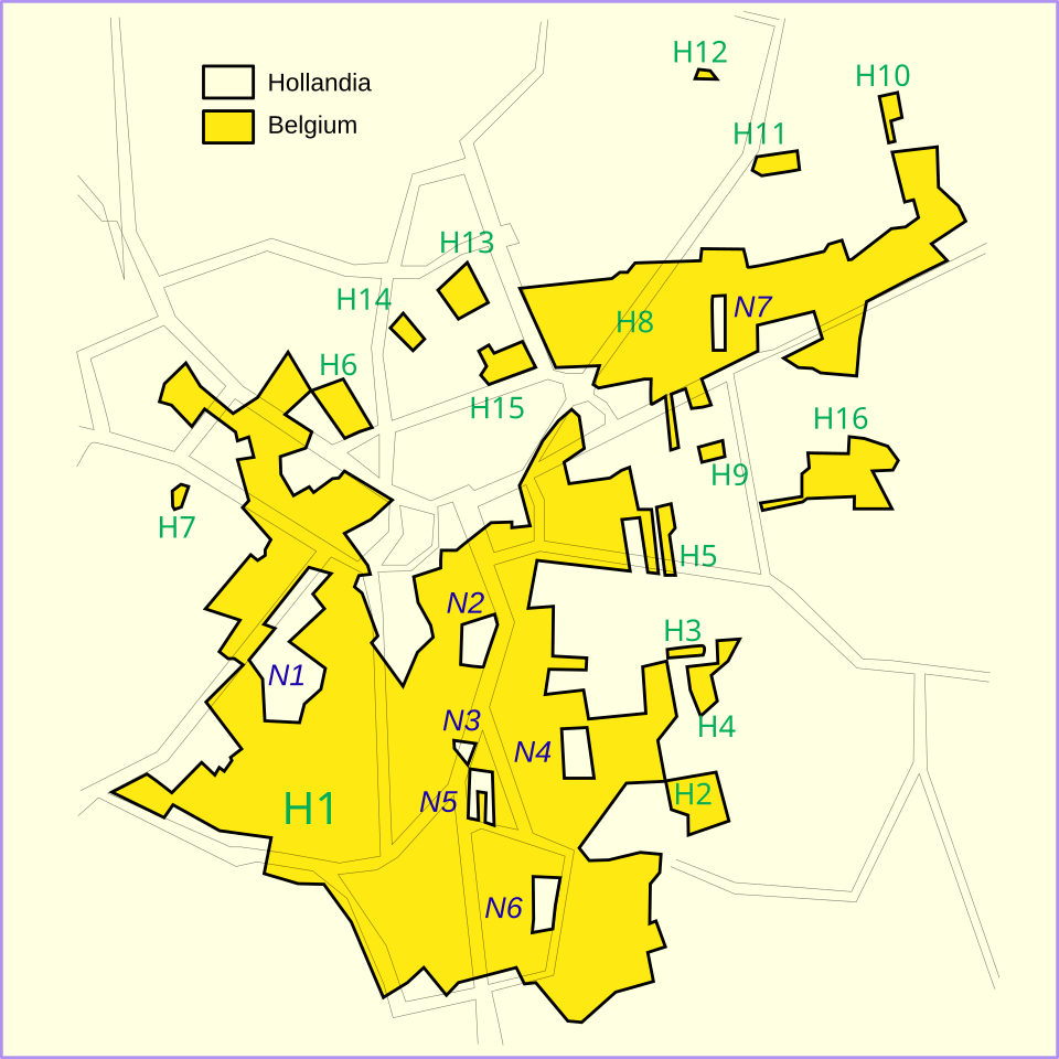 Baarle-Hertog (Belgium) &eacute;s Baarle-Nassau (Hollandia) elhelyezked&eacute;se