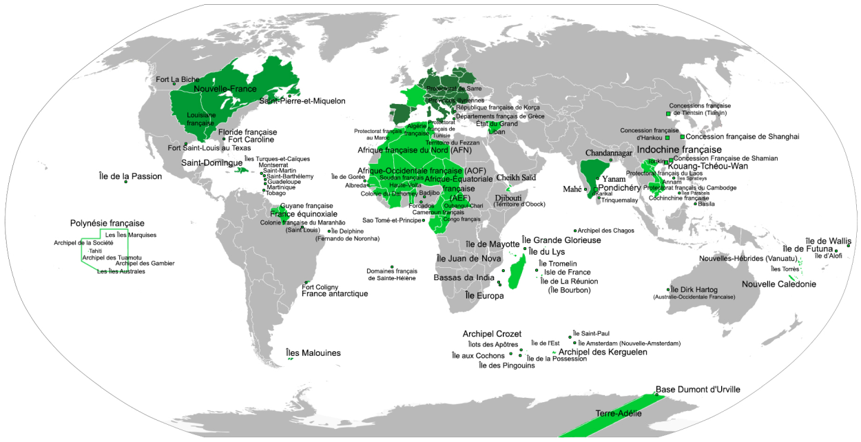 A francia gyarmatbirodalom (összesített térkép) A francia gyarmatbirodalom (összesített térkép)