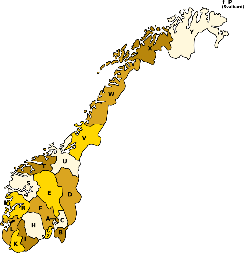 1913-as norvég területkódok a térképen