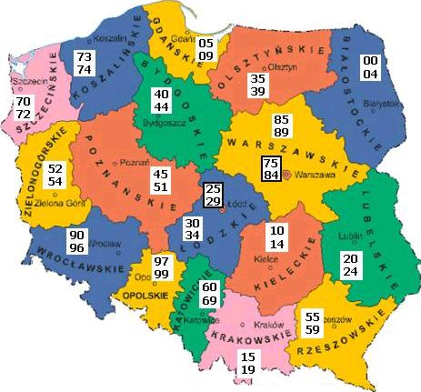 Lengyelország térképe vajdasági rendszámkódokkal Lengyelország térképe vajdasági rendszámkódokkal