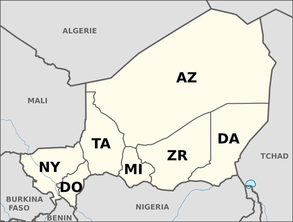 Az 1976-t&oacute;l haszn&aacute;lt nigeri ter&uuml;letk&oacute;dok elhelyezked&eacute;se