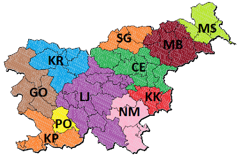 Szlovén területkódok térképen Szlovén területkódok térképen